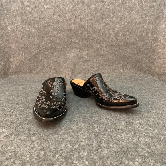 Leddy Vaquero Women’s Black Patent Leather Western Cowboy Mules Slip On Sandals - Picture 2 of 11